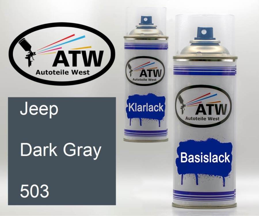 Jeep, Dark Gray, 503: 400ml Sprühdose + 400ml Klarlack - Set, von ATW Autoteile West.